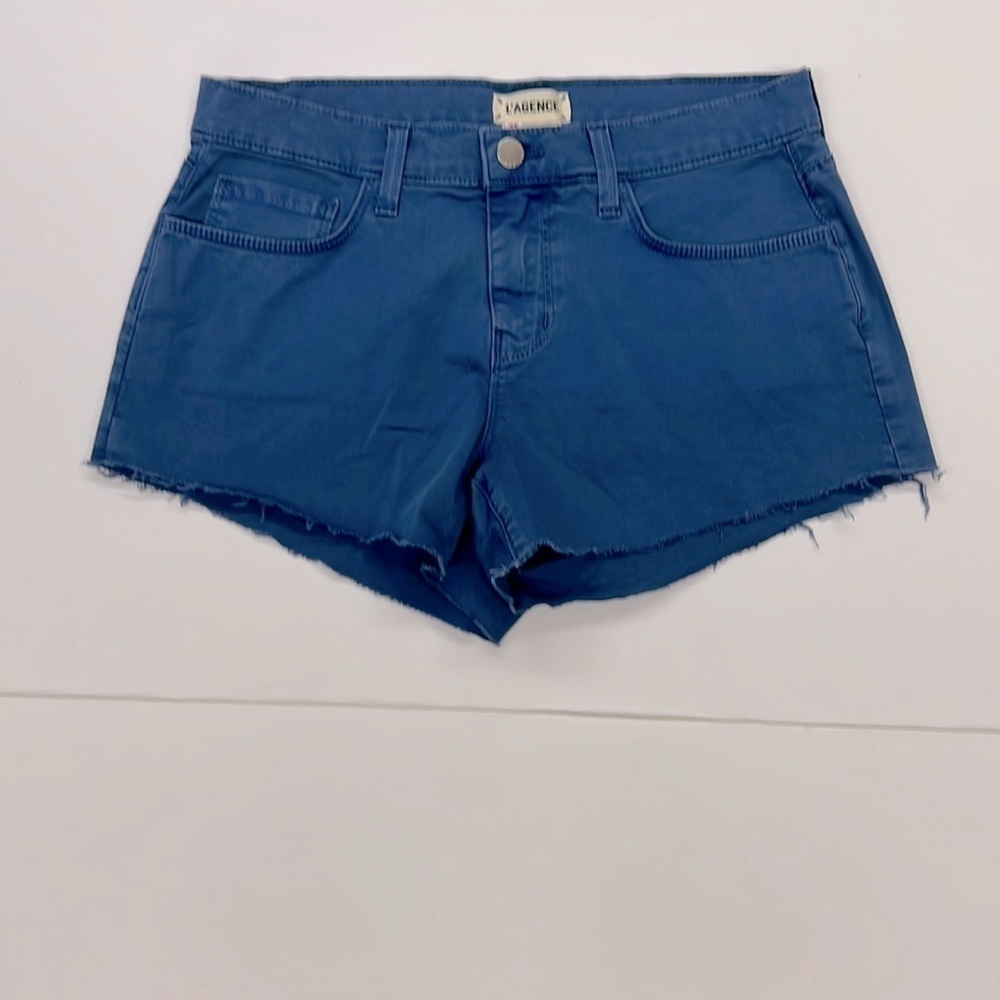 L’Agence Audrey Frayed Hem Blue Short Shorts Size 25